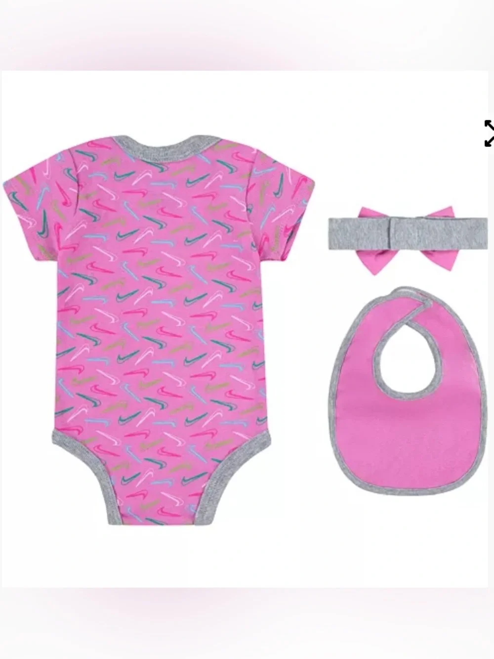 Nike Pink & Gray Infant 3-Piece Bodysuit Set with Bib and Headband